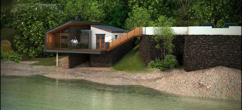 Rendered 3D image of holiday let cottage overlooking Loch Etive near Oban by block 9 Architects Edinburgh