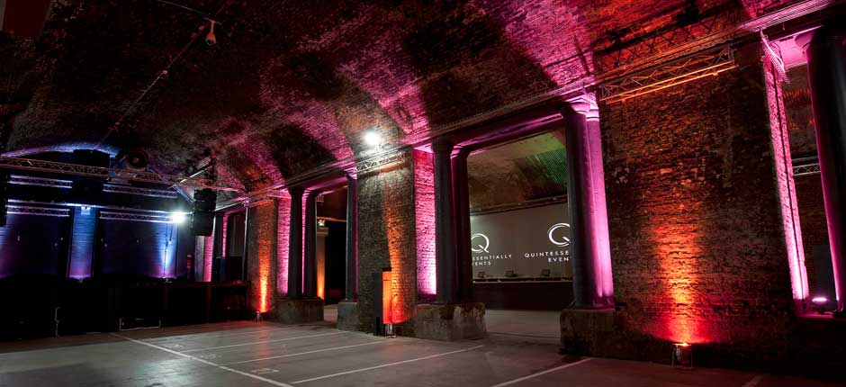block 9 Architects Edinburgh Uplit brick arches of Pulse nightclub in Blackfriars Bridge, central London